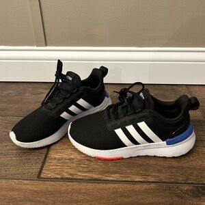 Adidas Kids Black Sneakers with White and Blue Accents